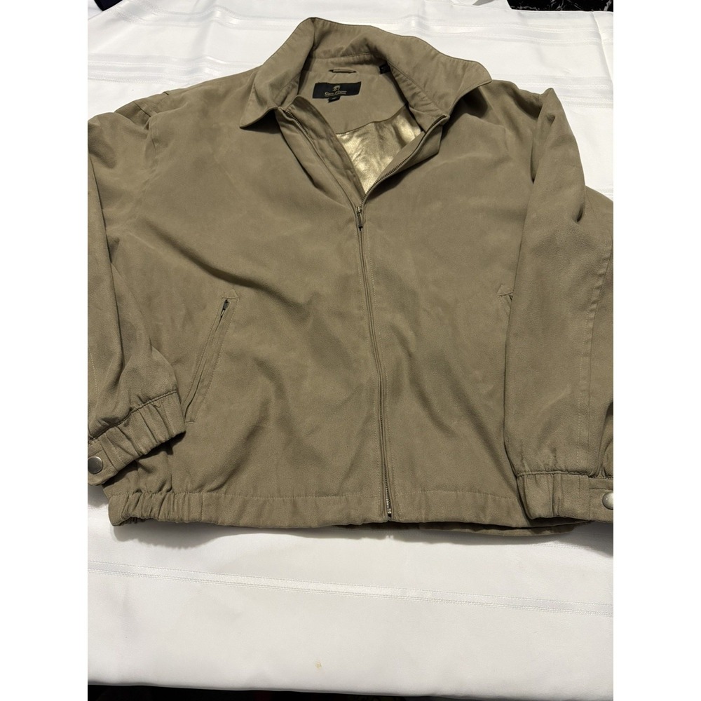 Gary Player Mens XXL Tan Faux Suede Full Zip Harrington Jacket Golf Coat Tan
